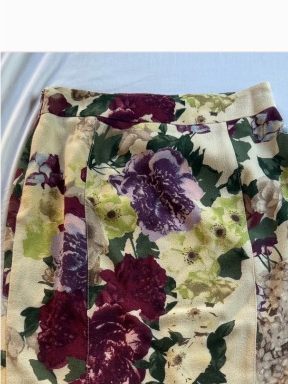 RED Valentino Floral A-Line Skirt in Cream with Purple & Green Blooms
